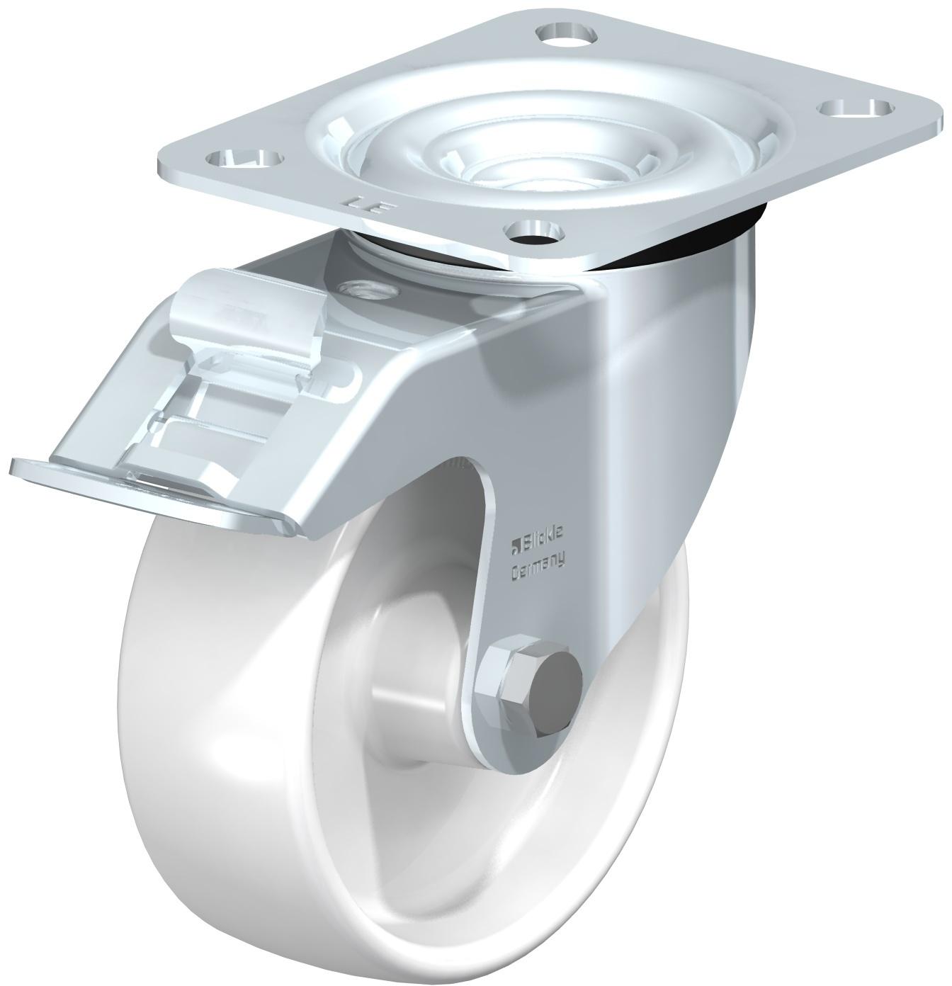 Bolt hole Ø	0,35
Plate size	3.94 x 3.35
Bolt hole spacing	3.15 x 2.36
Wheel Ø	3,9 inch (D)
Wheel width	1,457 inch (T2)
Load capacity	330 lbs
Total height	4,9 inch (H)
Offset swivel caster	1,4 inch
unit weight	1,6 lbs
Temperature resistance to	-13 °F
Temperature resistance to	176 °F
tread and tire hardness	70° Shore D
Bearing type:	Plain bore